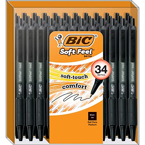 BIC Soft Feel Retractable Ballpoint Pen, Medium Point 1.0mm, Black Ink –  Prime Office Supplies