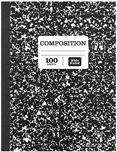Pen + Gear Composition Marble Black, Wide Ruled, 100 Sheets, 9.75" x 7.5" (5-Pack)