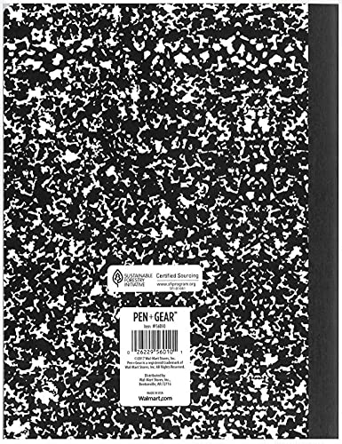 Pen + Gear Composition Marble Black, Wide Ruled, 100 Sheets, 9.75" x 7.5" (5-Pack)