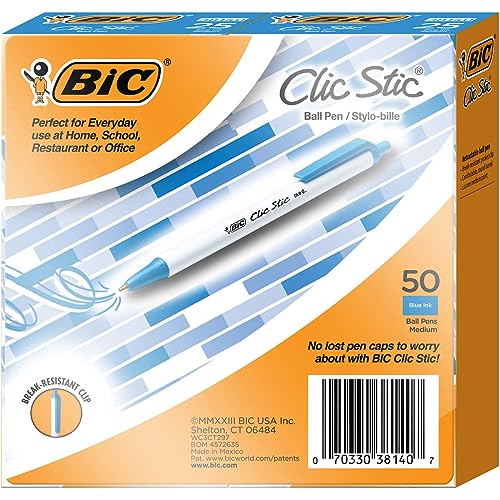 BIC Clic Stic Retractable Ballpoint Pen, Medium Point 1.0mm - 50